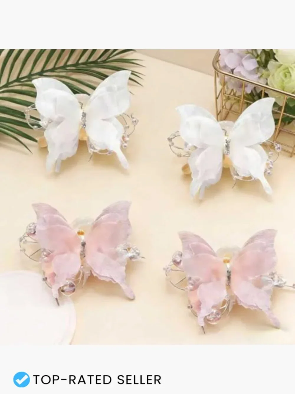 Butterfly Hair Clips Tulle Mesh Hair Bows for Girls Toddlers Kids Pearl
